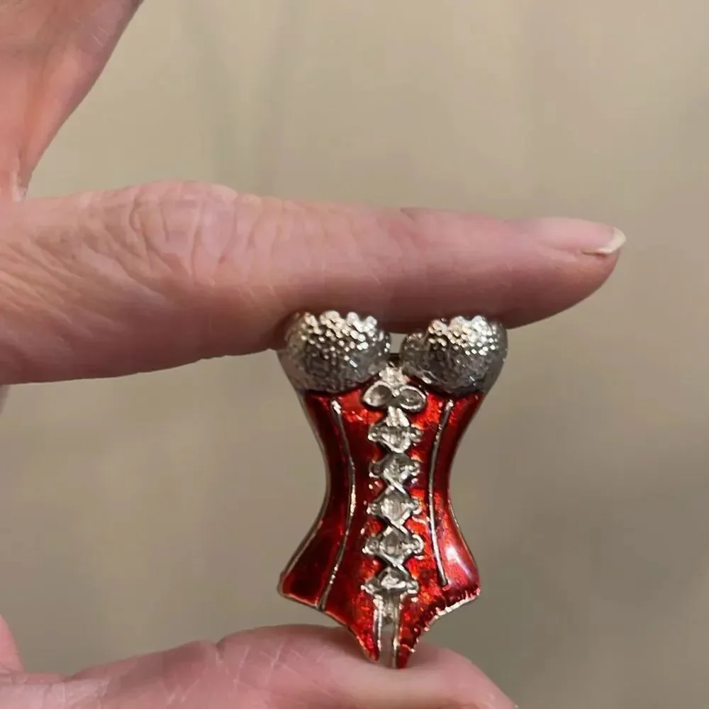 2001 Silver-tone Bustier Brooch Pin By Jill Weiner Lingerie Fashion Burlesque